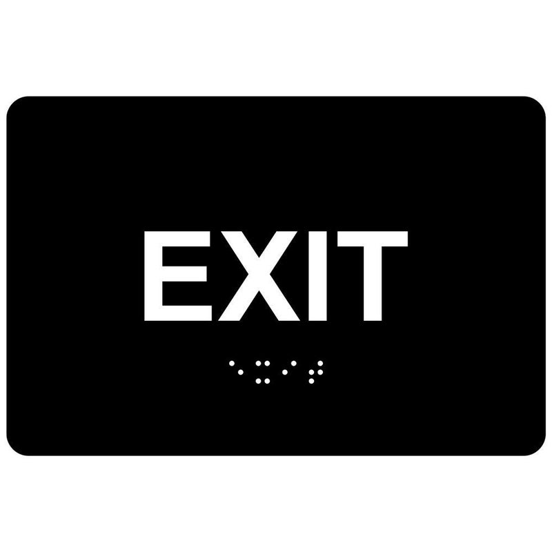 ComplianceSigns.com Exit Sign, ADA-Compliant Braille and Raised Letters, 6x4 inch White on Black Acrylic with Adhesive Mounting Strips - Image 1
